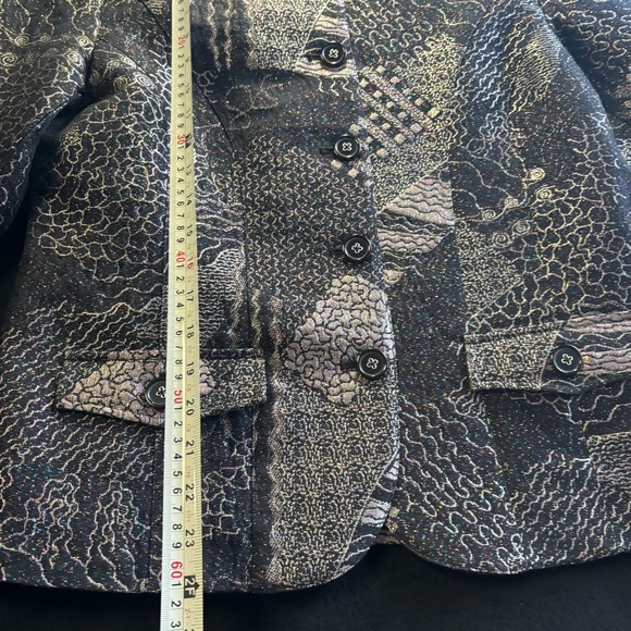 Chicos Blazer Sz 1 Medium Textured Metallic Paisley Mandarin Collar Button Front - Picture 10 of 11